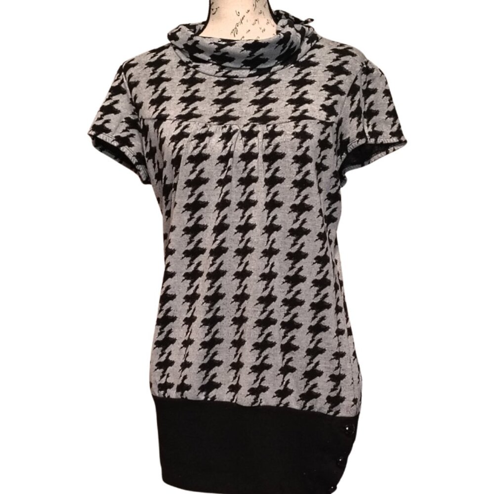 Speechless Knit Tunic Top Jrs Houndstooth Cowl Neck Embellished XL Dark Academia